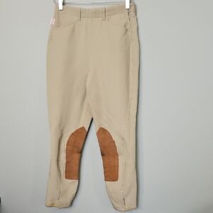 The Tailored Sportsman Tan Equestrian Riding Pants with Brown Patches Size 28